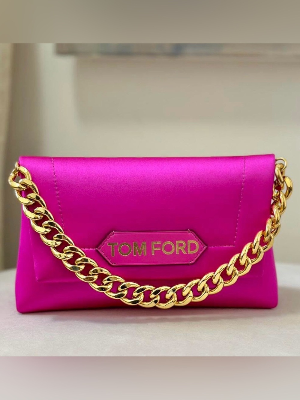 Tom Ford Bright Fuchsia Satin Chain Clutch small bag mini